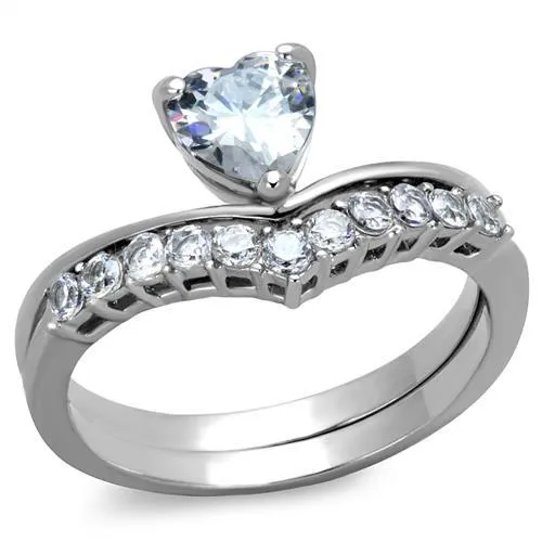 TK2178 - High polished (no plating) Stainless Steel Ring with AAA Grade CZ in Clear - Grocery