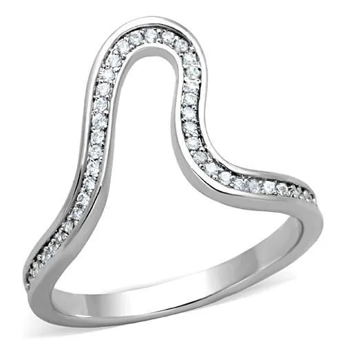 TK1680 - High polished (no plating) Stainless Steel Ring with AAA Grade CZ in Clear - Grocery