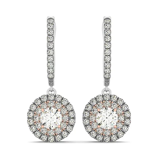14k White And Rose Gold Drop Diamond Earrings with a Halo Design (3/4 cttw) - Grocery