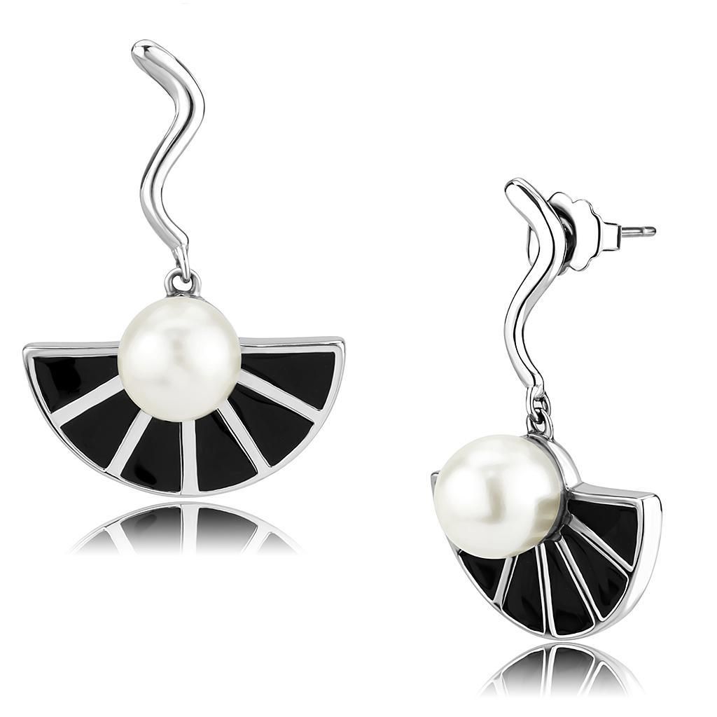 TK3612 - No Plating Stainless Steel Earrings with Synthetic Pearl in White - Grocery