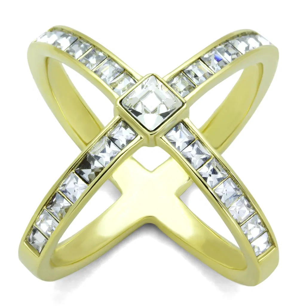 TK1726 - IP Gold(Ion Plating) Stainless Steel Ring with Top Grade Crystal in Clear - Grocery
