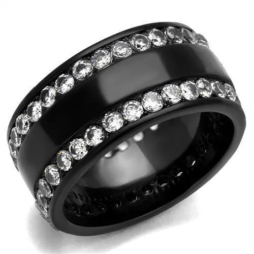TK2290 - IP Black(Ion Plating) Stainless Steel Ring with AAA Grade CZ in Clear - Grocery