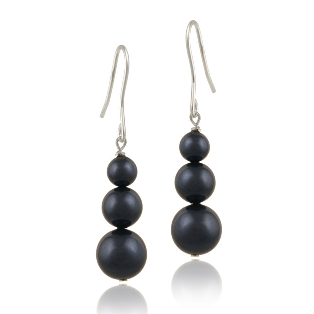Sterling Silver Night Blue Swarovski Elements Pearl Drop Earrings - Grocery