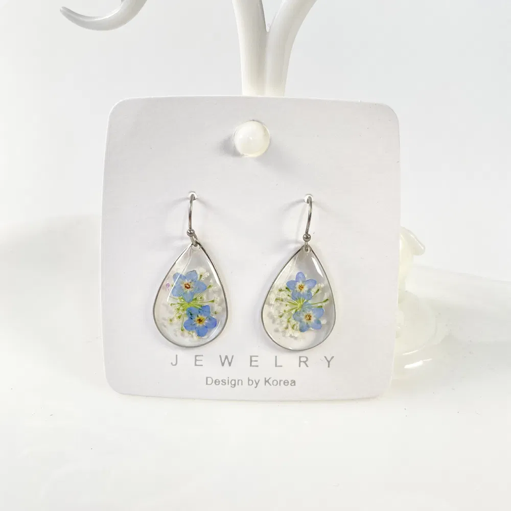 Handmade Dry Flower Earrings Don't Forget Me Drop-shaped Ear Hook - Grocery