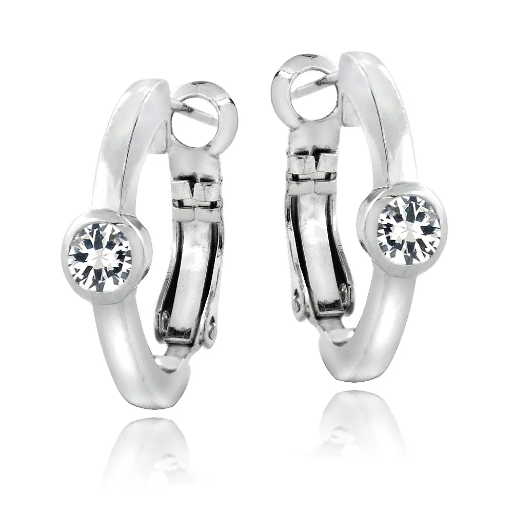 Silver Tone Created White Sapphire Round Clutchless Earrings - Grocery