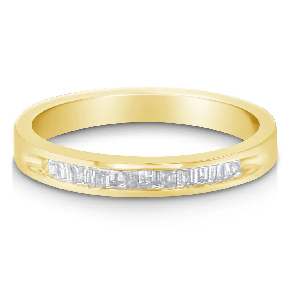 10K Yellow Gold over .925 Sterling Silver 1/5 Cttw Diamond Channel-Set Stackable Band Ring (H-I Color, I1-I2 Clarity) - Grocery
