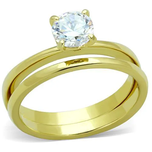 TK1721 - IP Gold(Ion Plating) Stainless Steel Ring with AAA Grade CZ in Clear - Grocery