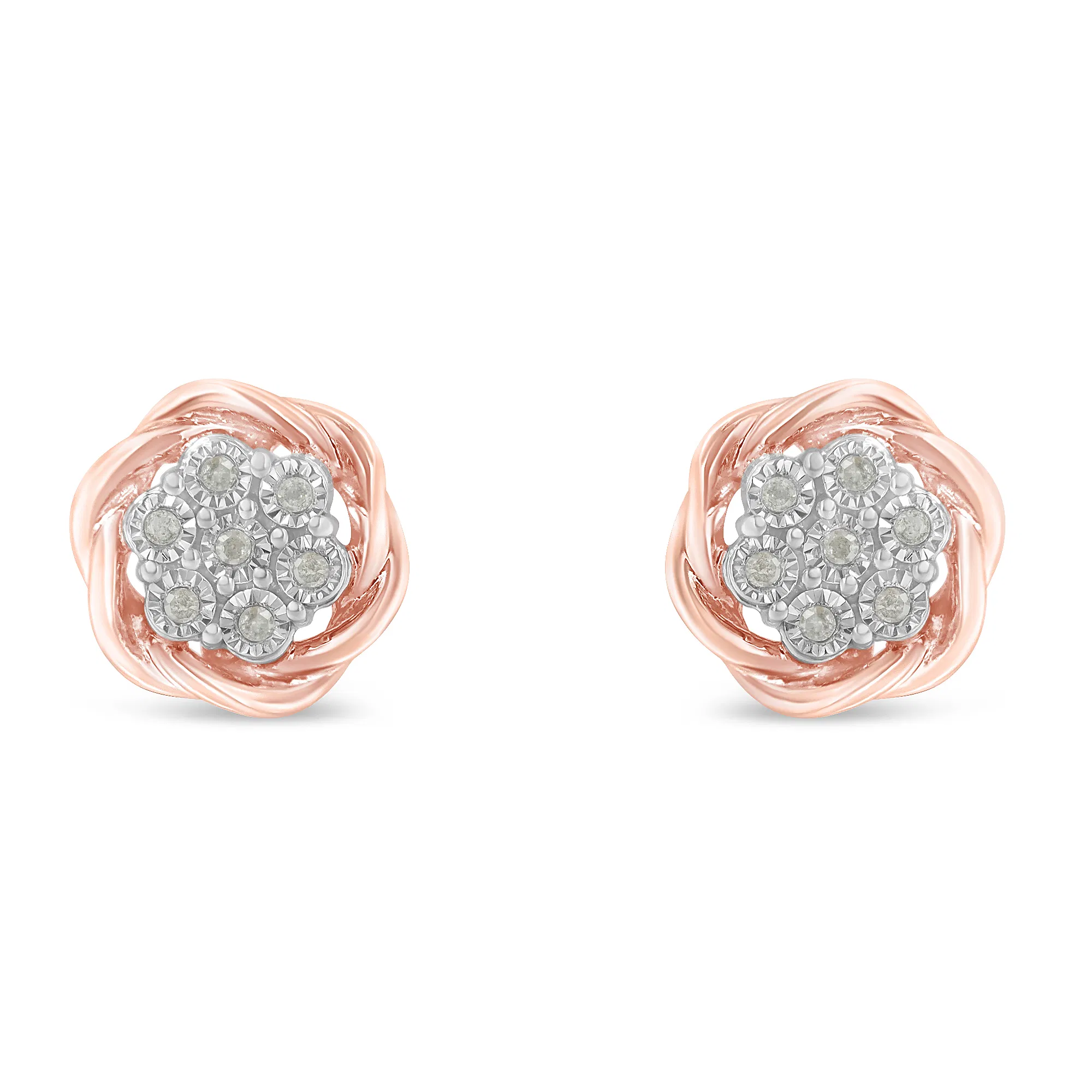 Rose Gold Plated Sterling Silver Round Diamond Rose Stud Earrings (0.15 cttw, I-J Color, I2-I3 Clarity) - Grocery