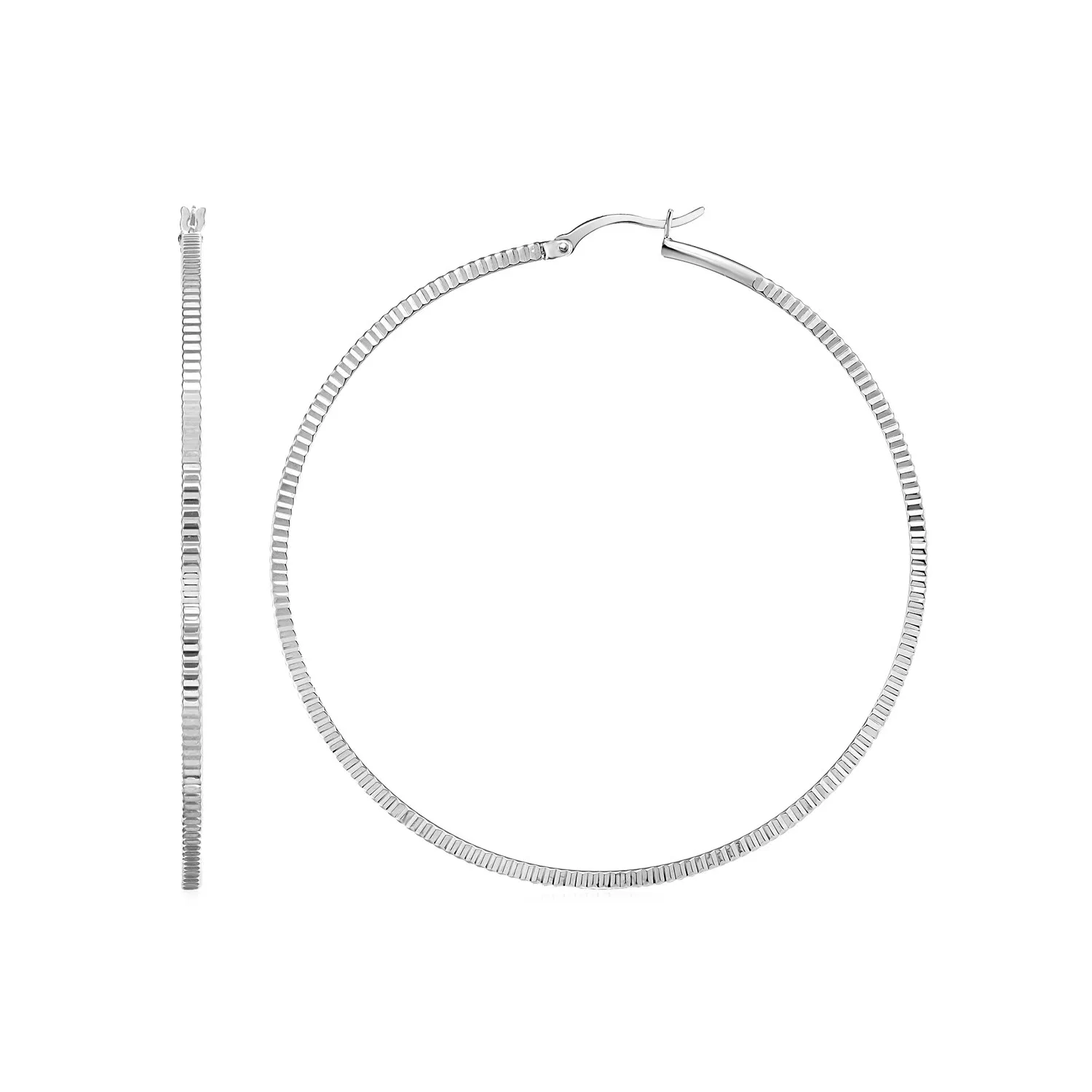 Ridge Textured Hoop Earrings in Sterling Silver(2x50mm) - Grocery