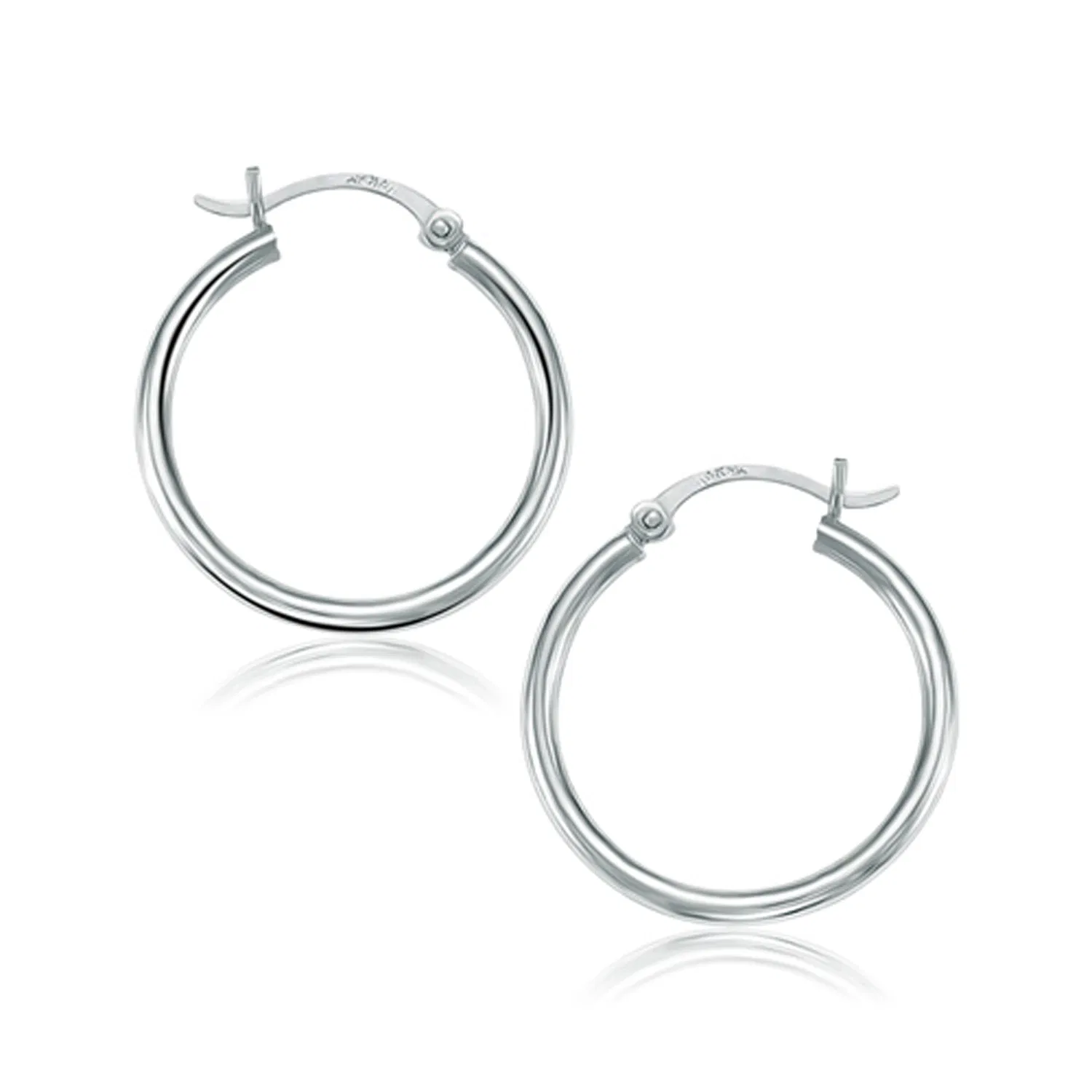 14k White Gold Polished Hoop Earrings (2x25mm) - Grocery