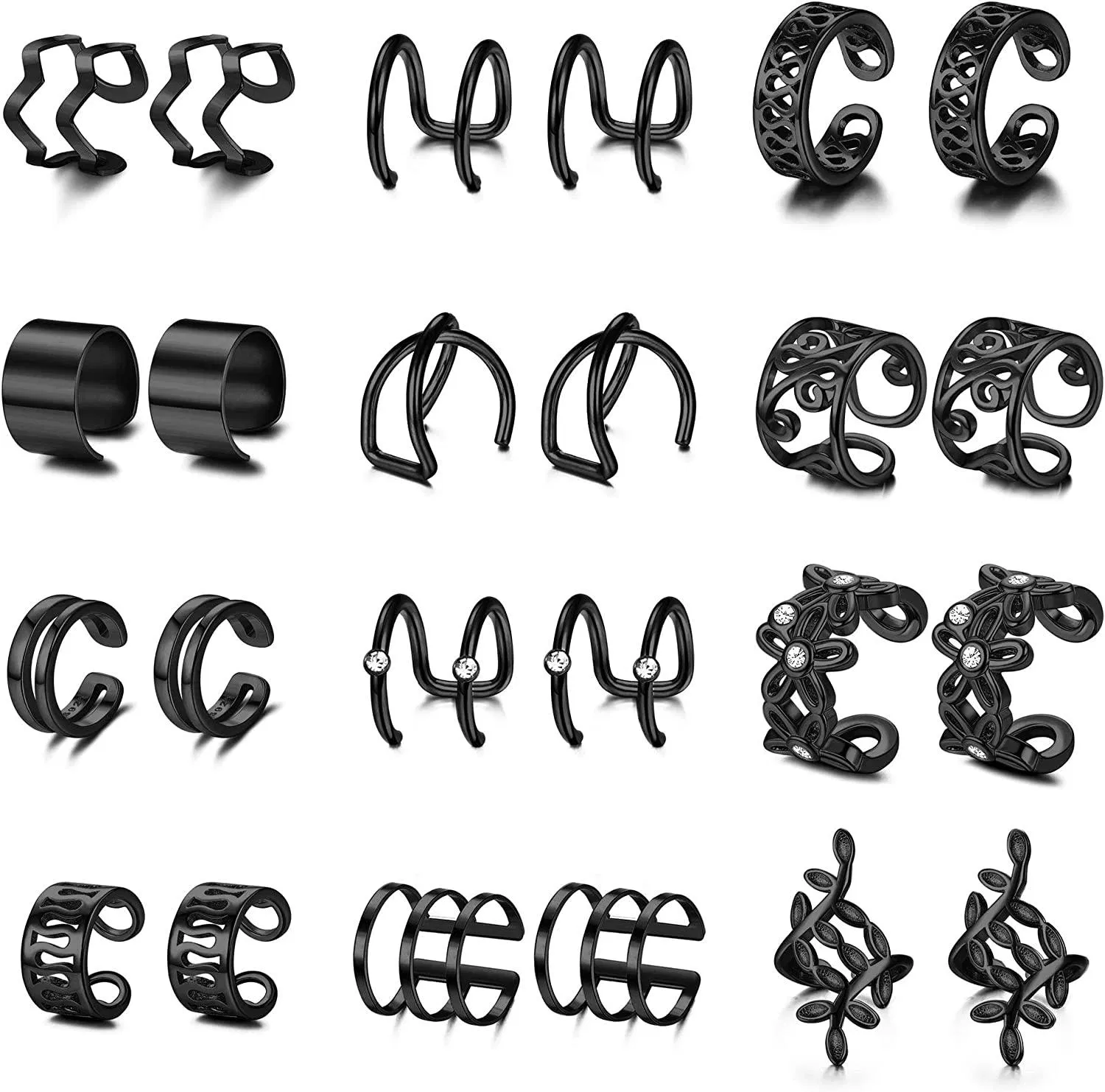 12 Pairs Ear Cuff Earrings for Women Non Piercing Helix Cartilage Earrings Clip On Wrap Earrings Set Adjustable - Grocery