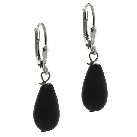 Sterling Silver Onyx Stone Teardrop Lever-Back Earrings - Grocery