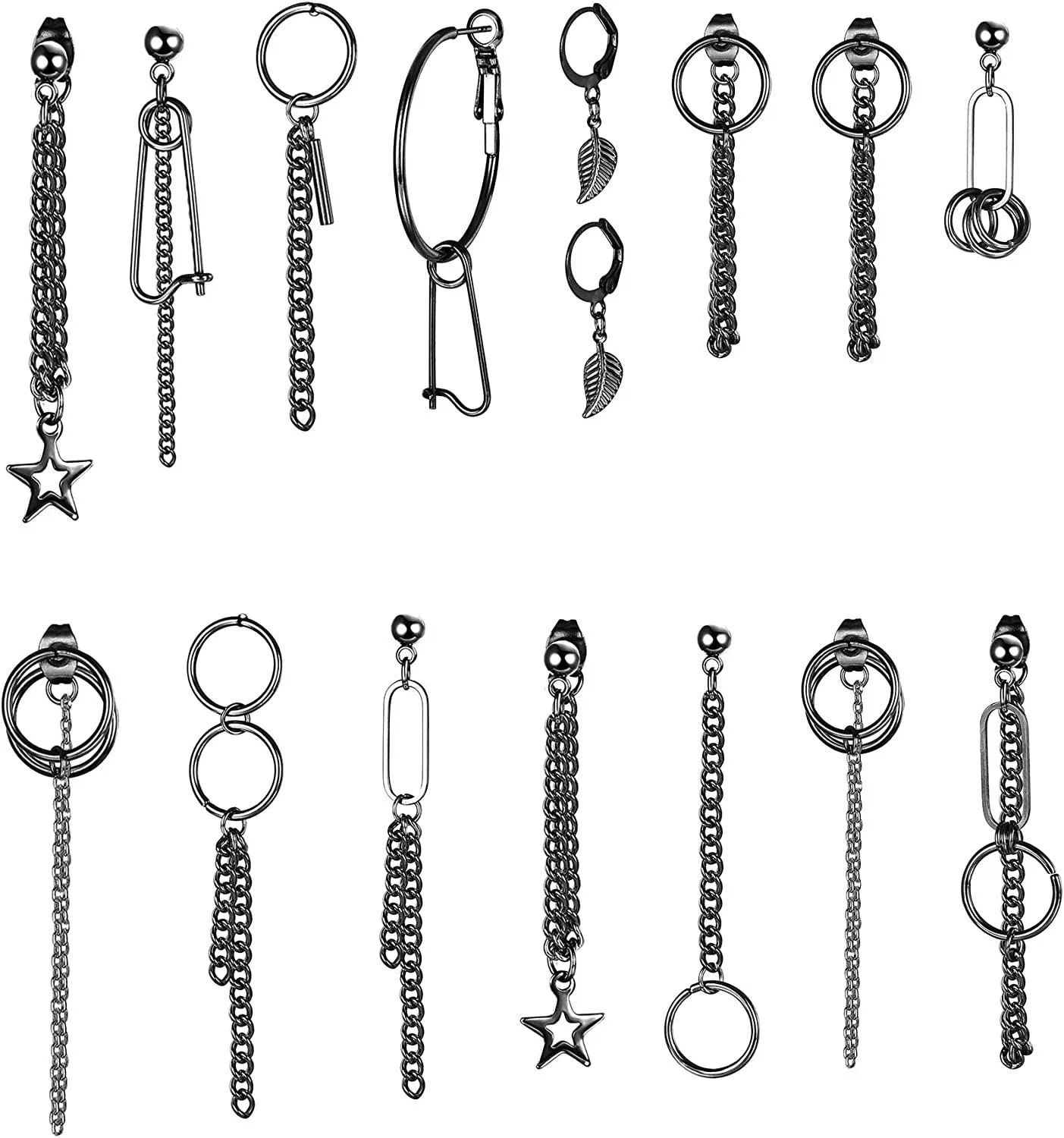 8Pairs Stainless Hoop Dangle Earrings Hinged Hoop Earrings Long Chain Pendant Earrings for Men Women - Grocery