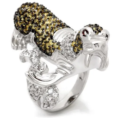 0W008 - Rhodium + Ruthenium Brass Ring with AAA Grade CZ in Multi Color - Grocery