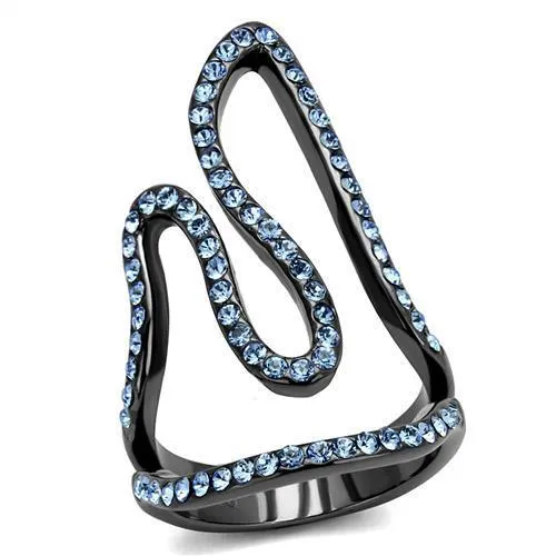 TK2695 - IP Light Black (IP Gun) Stainless Steel Ring with Top Grade Crystal in Aquamarine - Grocery