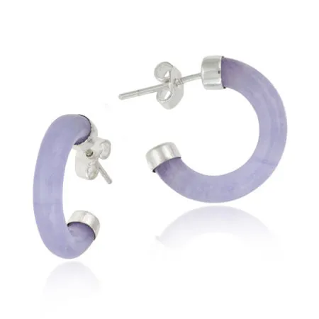 Sterling Silver & Chinese Lavender Jade Half Hoop Earrings - Grocery