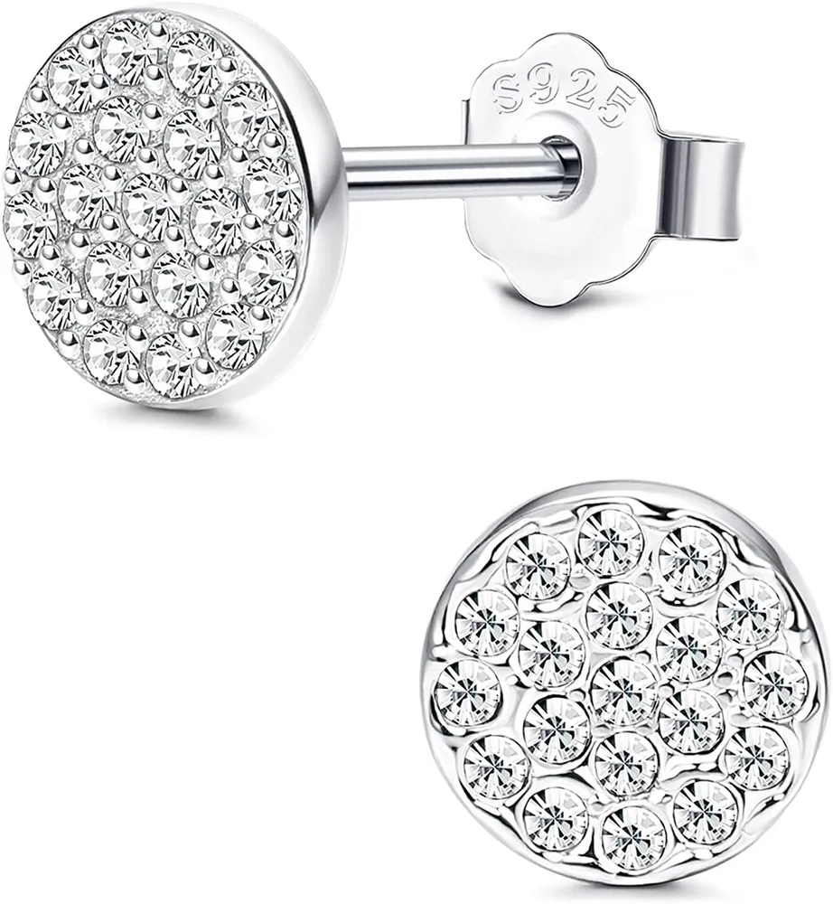Small Butterfly Stud Earrings For Women 925 Sterling Silver Cubic Zirconia Earrings Studs White Gold Plated Plant Crescent Clover Pave CZ Cat Earrings - Grocery