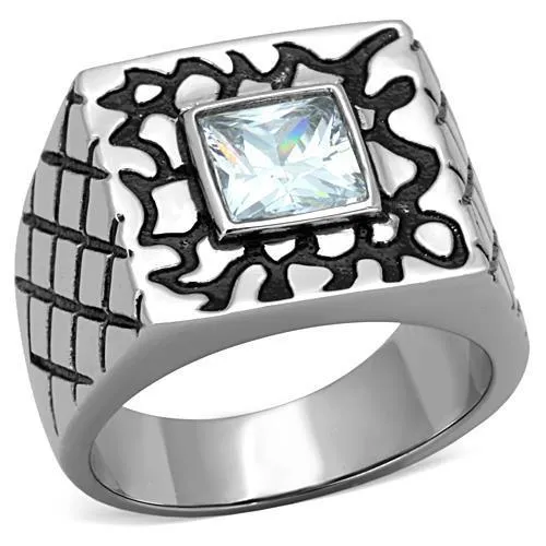 TK1607 - High polished (no plating) Stainless Steel Ring with AAA Grade CZ in Clear - Grocery