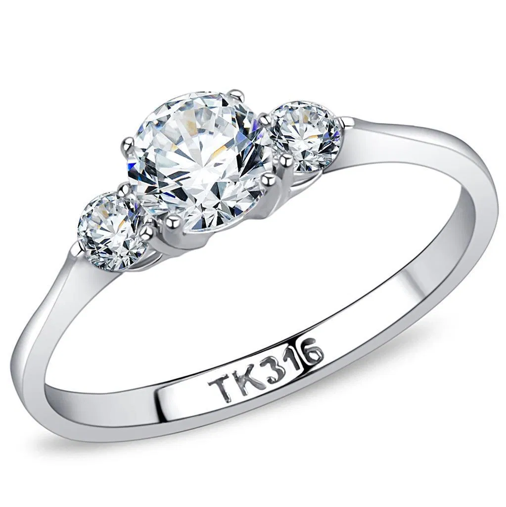 TK3431 - High polished (no plating) Stainless Steel Ring with AAA Grade CZ in Clear - Grocery