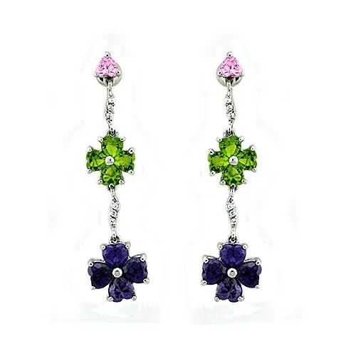 LOAS1327 - Rhodium 925 Sterling Silver Earrings with AAA Grade CZ in Multi Color - Grocery