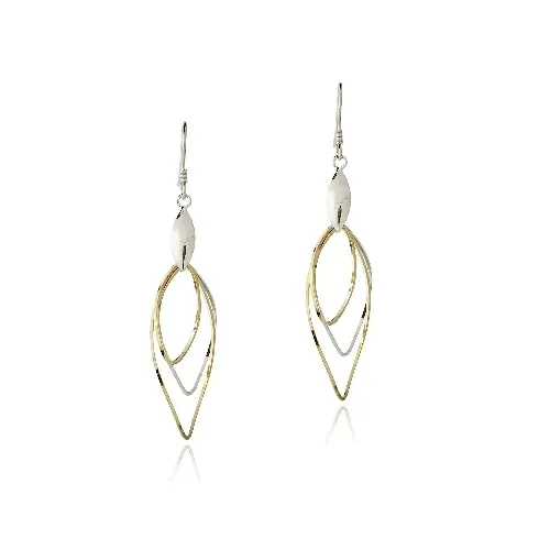 Sterling Silver Two Tone Three Marquise Twist Dangle Earrings - Grocery