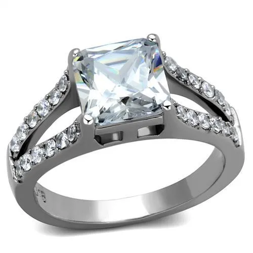 TK2112 - High polished (no plating) Stainless Steel Ring with AAA Grade CZ in Clear - Grocery