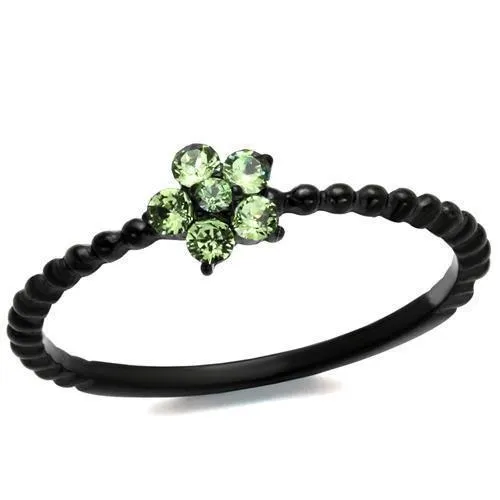 TK1739 - IP Black(Ion Plating) Stainless Steel Ring with Top Grade Crystal in Peridot - Grocery