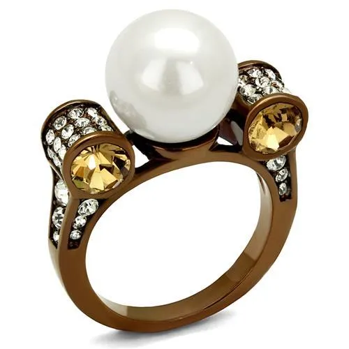TK2774 - IP Coffee light Stainless Steel Ring with Synthetic Pearl in White - Grocery