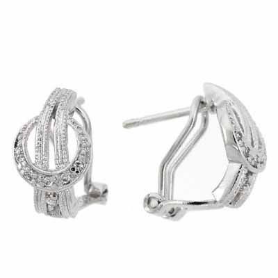 Sterling Silver CZ Circle Buckle Omega-Back Earrings - Grocery