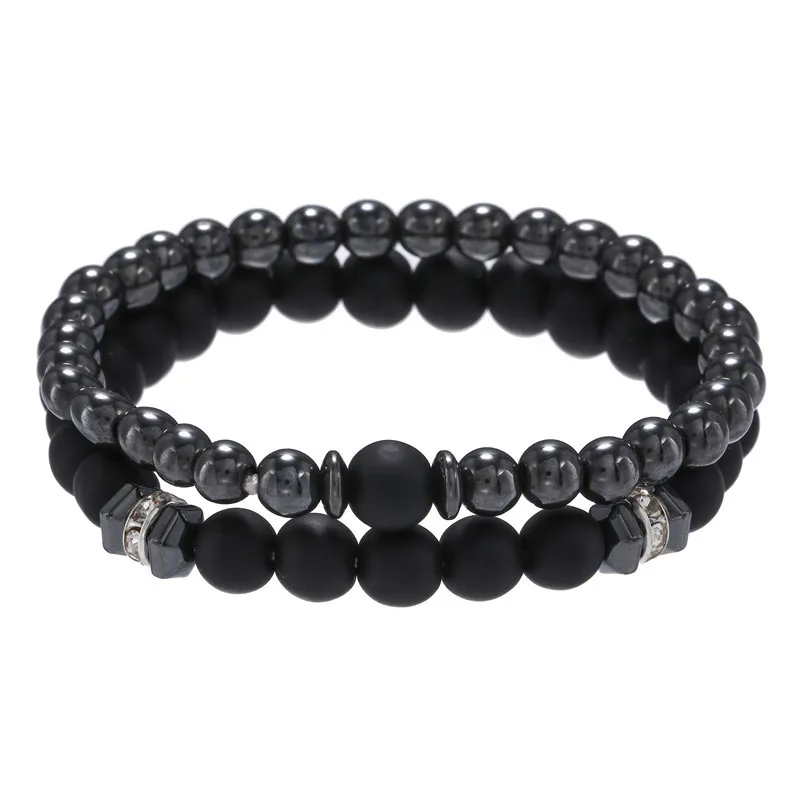 European And American Jewelry 8mm Black Frosted Copper Bead Spot Drill Spacer Elastic Set Bracelet Accessories Wholesale Men - Grocery