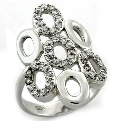 LOAS1127 - High-Polished 925 Sterling Silver Ring with AAA Grade CZ in Clear - Grocery