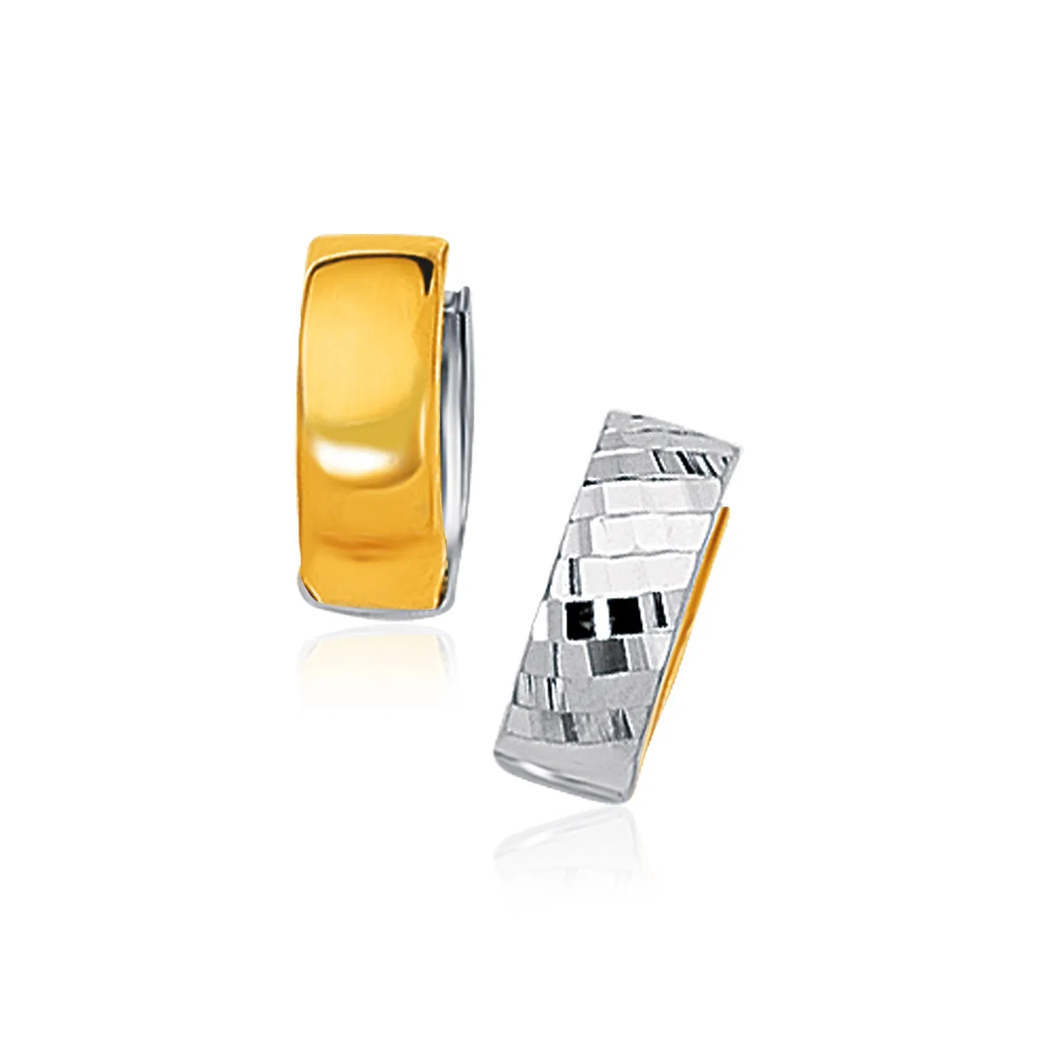 14k Two-Tone Gold Polished and Textured Hoop Style Earrings - Grocery