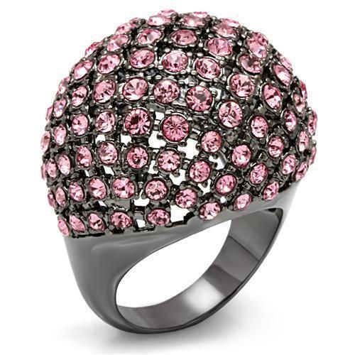 LO1615 - TIN Cobalt Black Brass Ring with Top Grade Crystal in Light Rose - Grocery
