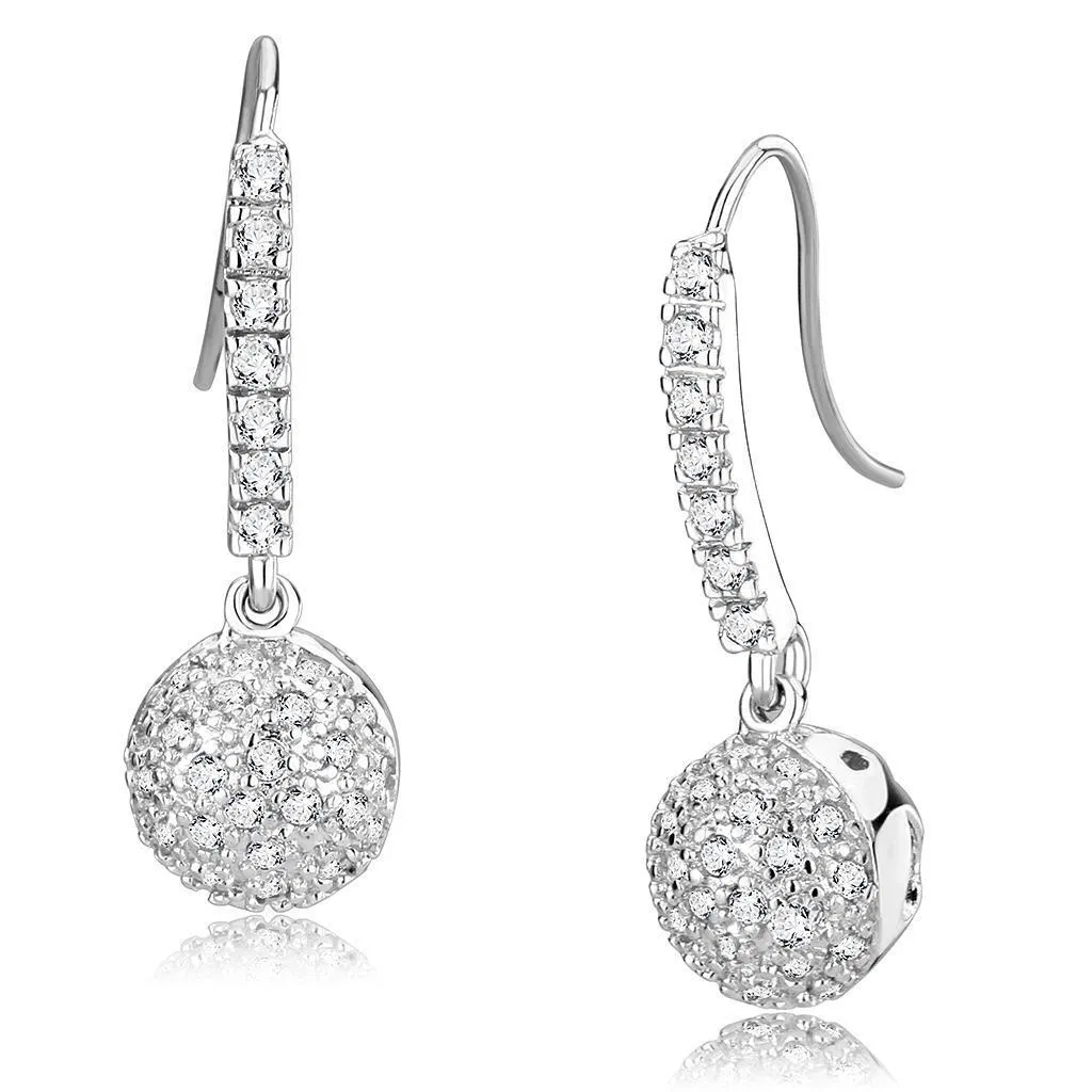 LO893 - Rhodium Brass Earrings with AAA Grade CZ in Clear - Grocery