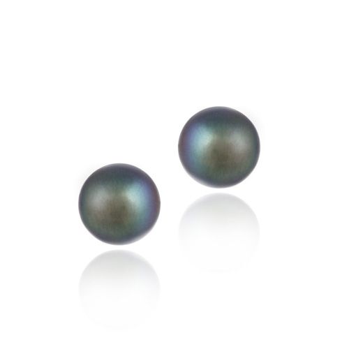 18K Gold over Sterling Silver Freshwater Cultured 8-8.5mm Peacock Pearl Stud Earrings - Grocery