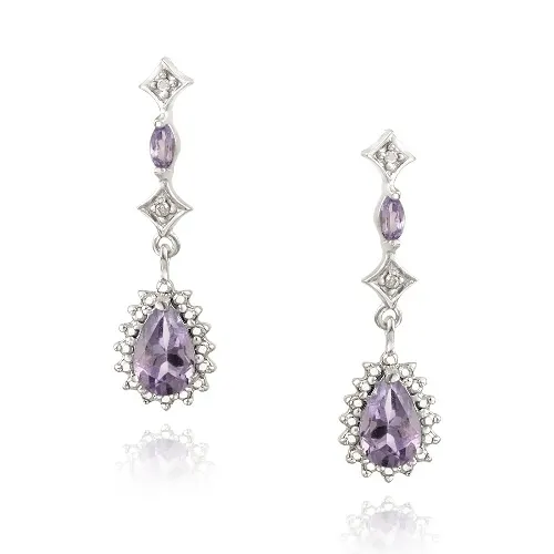 Sterling Silver 1.4ct Amethyst Diamond Accent Teardrop Earrings - Grocery