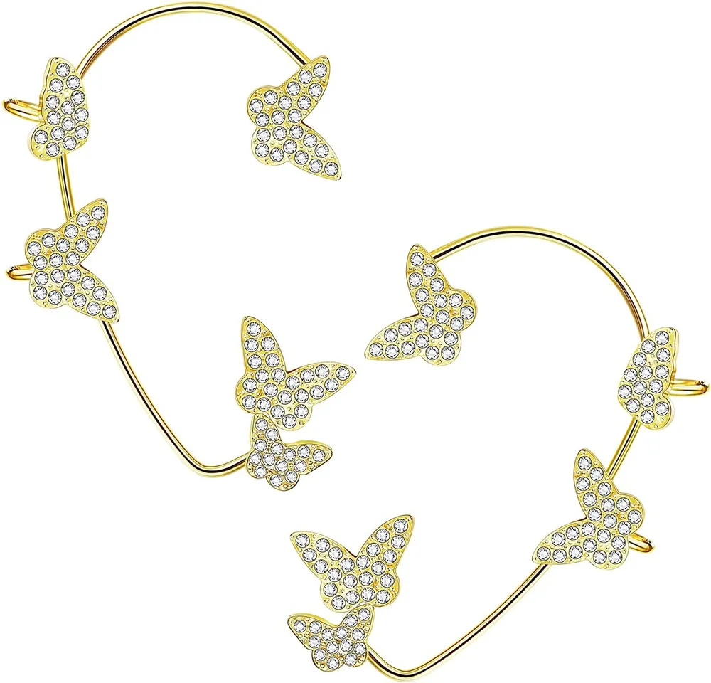 Zircon Butterfly Ear Cuffs Earrings for Women No Piercing Butterfly Ear Clips Wrap Crawler Earrings Around Ear Earrings Fairy Earrings - Grocery