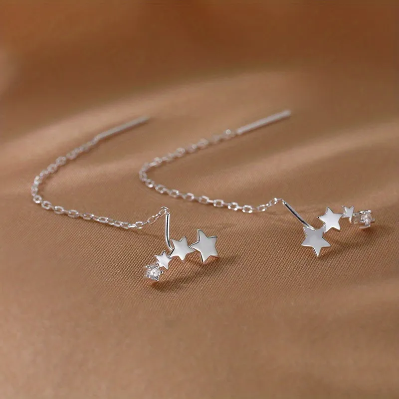 Elegant Classic Long Chain Tassel Star Design Earrings Copper Zircon Female Jewelry Trendy Exquisite Gift - Grocery