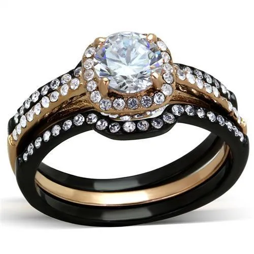 TK2020 - IP Rose Gold+ IP Black (Ion Plating) Stainless Steel Ring with AAA Grade CZ in Clear - Grocery