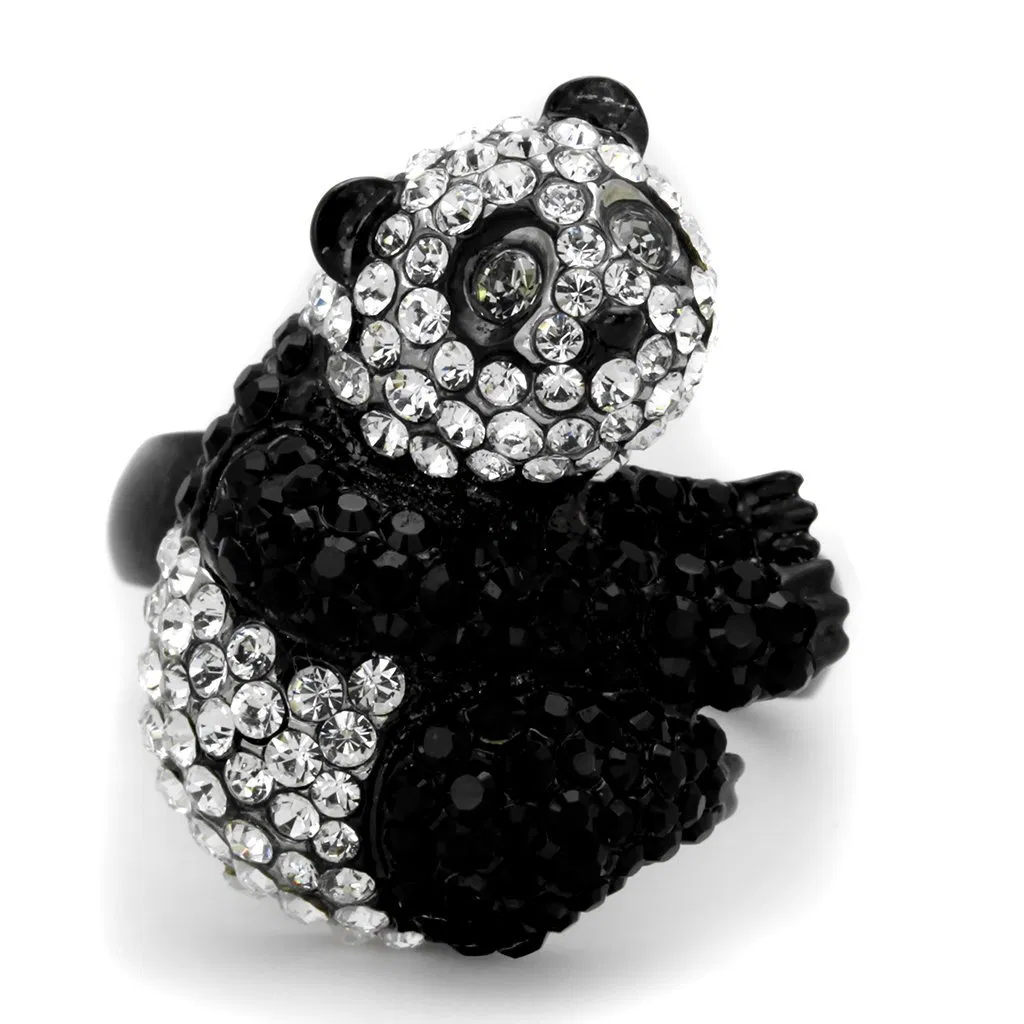 TK1735 - Two-Tone IP Black Stainless Steel Ring with Top Grade Crystal in Black Diamond - Grocery