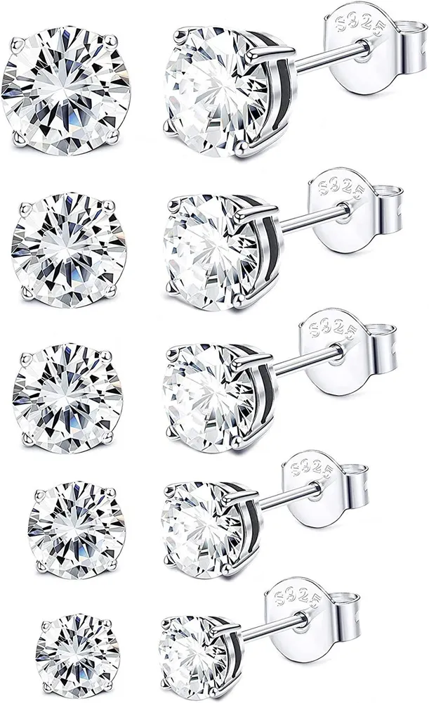 5 Pairs CZ Stud Earrings for Women 925 Sterling Cubic Zirconia Stud Earrings Gifts - Grocery