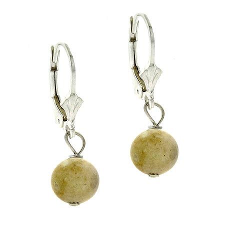Sterling Silver 8mm Riverstone Bead Lever-Back Earrings - Grocery
