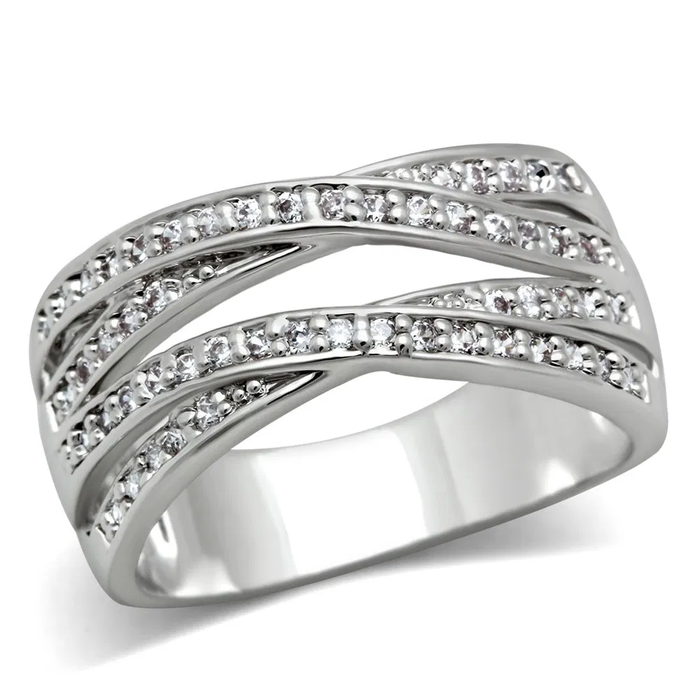 3W131 - Rhodium Brass Ring with AAA Grade CZ in Clear - Grocery