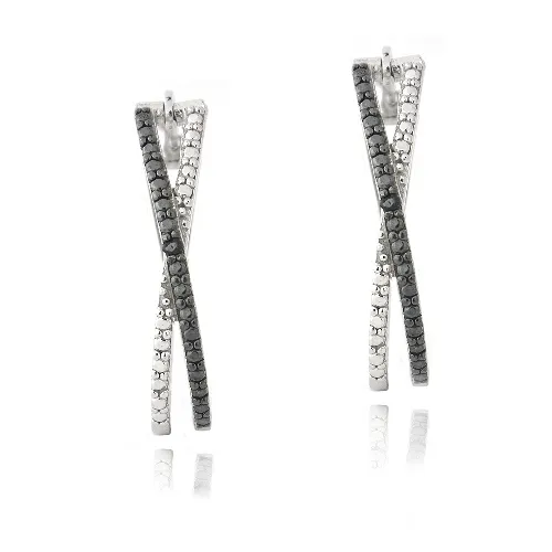 Sterling Silver Black Diamond Accent Twist Oval Hoop Earrings - Grocery