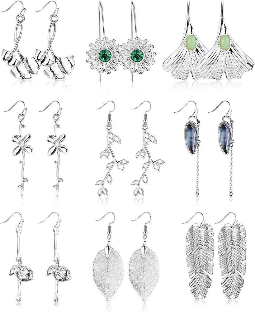 9 Pairs Bohemian Vintage Drop Dangle Earrings for Women Boho Crystal Flower Statement Earrings Teardrop Fashion Dangling Jewellery - Grocery