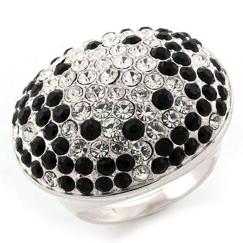 LOAS1160 - High-Polished 925 Sterling Silver Ring with Top Grade Crystal in Multi Color - Grocery
