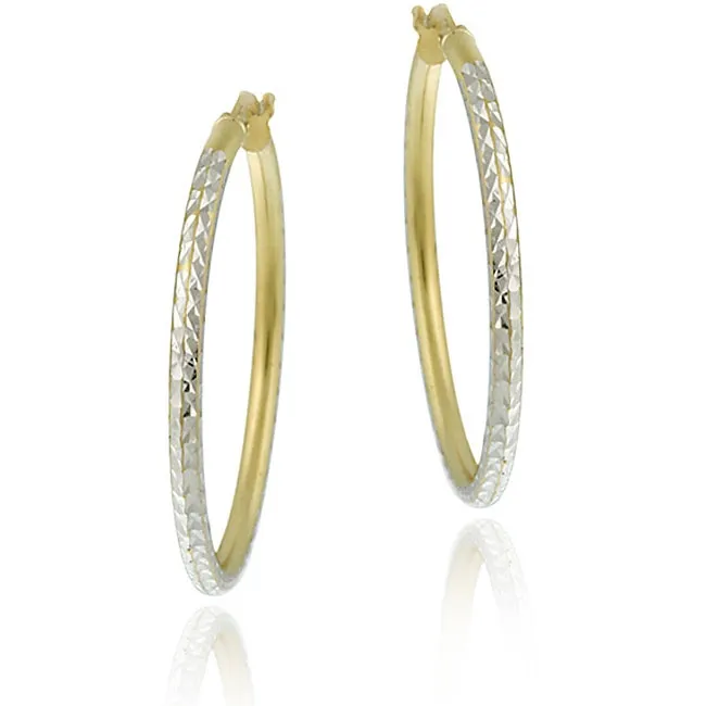 22k Yellow Gold and Sterling Silver 30mm Diamond-Cut Hoop Earrings - Grocery