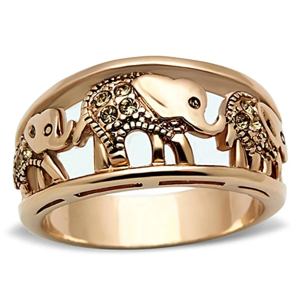 TK1380 - IP Rose Gold(Ion Plating) Stainless Steel Ring with Top Grade Crystal in Citrine Yellow - Grocery