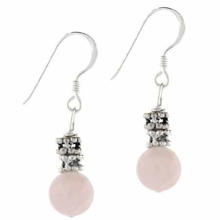 Silver Bali Design Pink Rose Quartz Earrings - Grocery