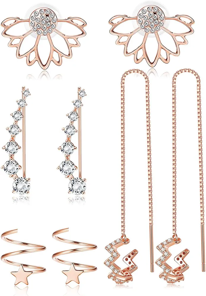 4 Pairs Cuff Wrap Earrings For Women Girl Ear Jaceket CZ Climber Earrings - Grocery